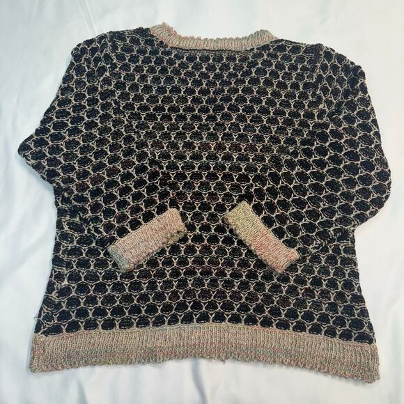 Roz & Ali Vtg Knit Cardigan Sweater Jacket M Black Multicolor Metallic Thread - Picture 6 of 7